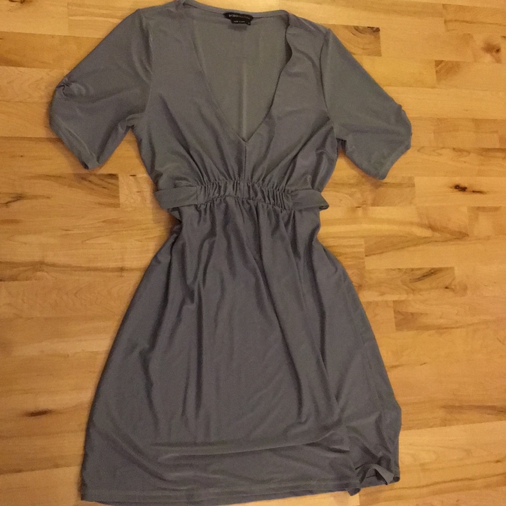 BCBG grey wrap tie back dress